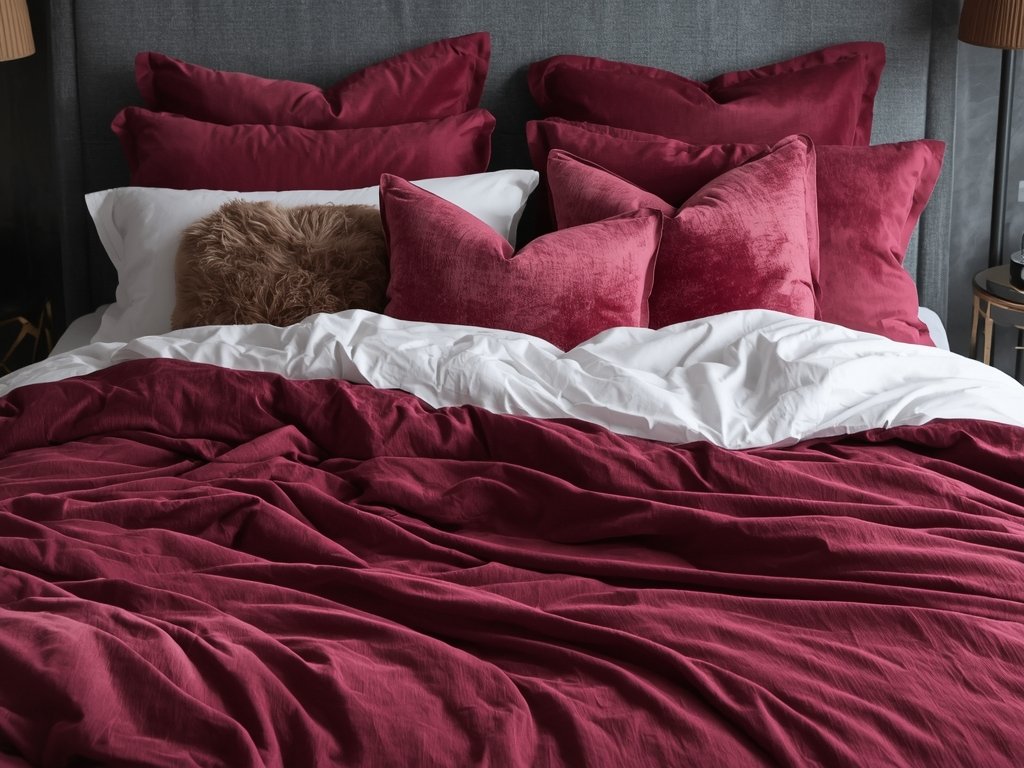 A bed adorned with high-thread-count sheets, a plush duvet, and