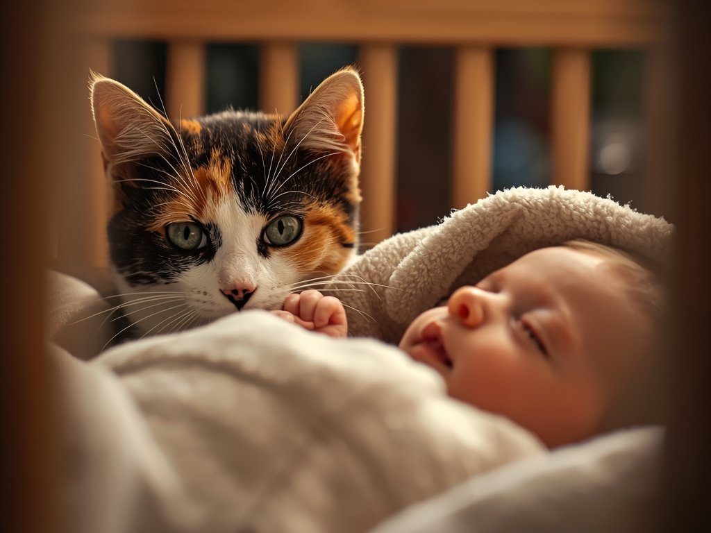 A close-up of a curious calico cat peeking into a