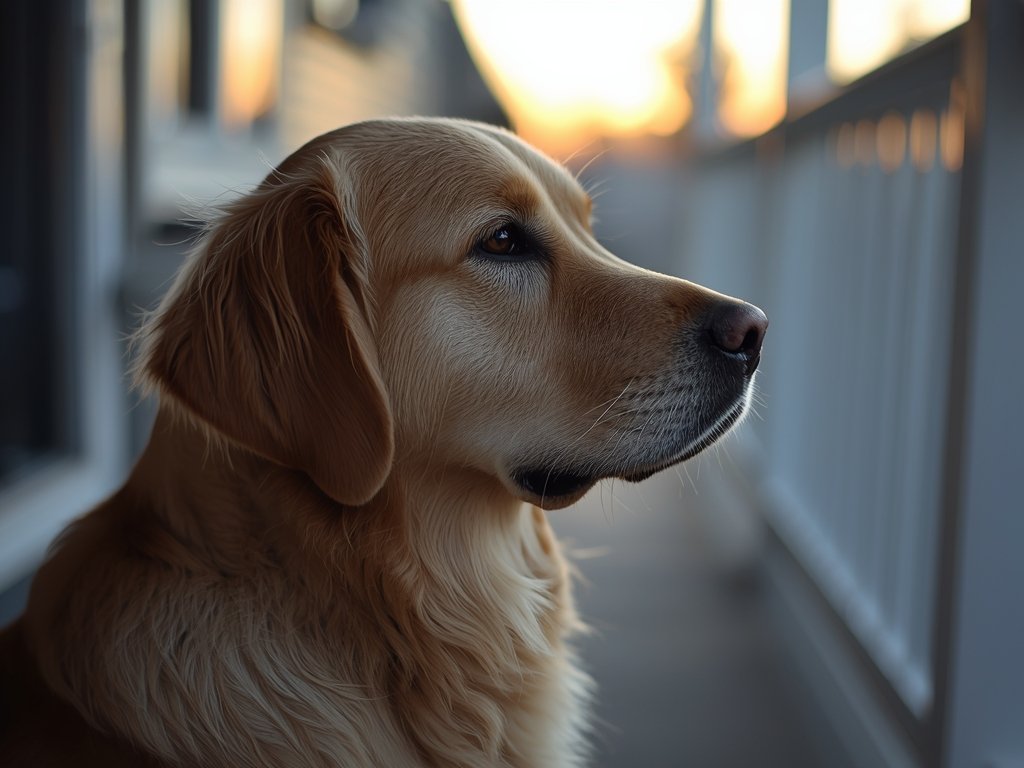 A close-up of a golden retriever sitting patiently on a