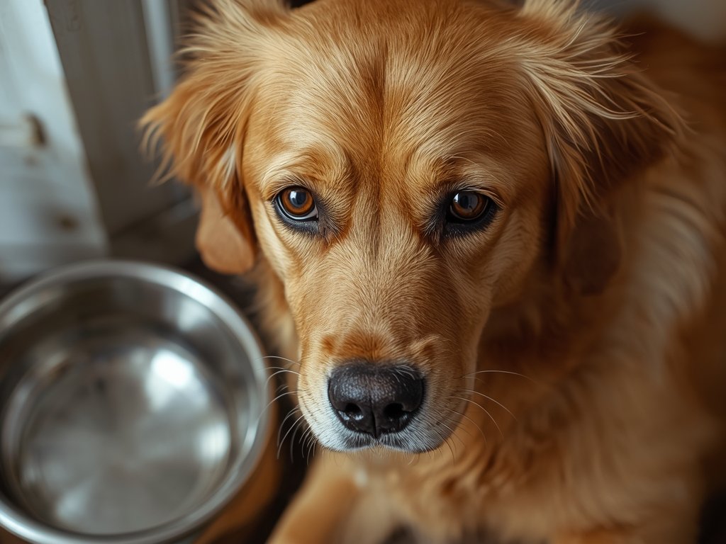 A close-up of a loyal Golden Retriever with soulful eyes,