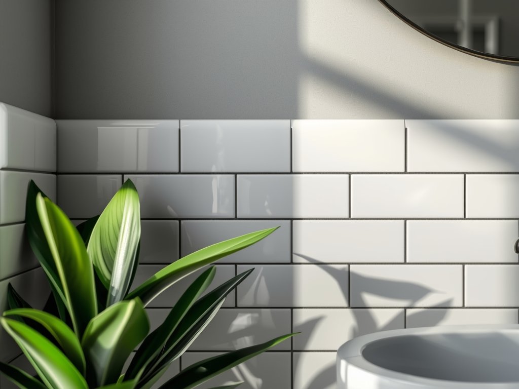 A close-up of a modern bathroom wall with a soft