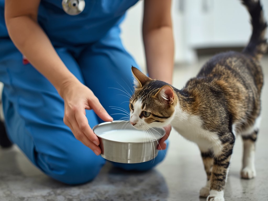 A close-up of a nurse in blue scrubs kneeling beside