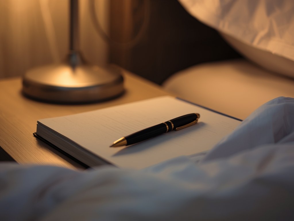 A close-up shot of a journal and pen on a