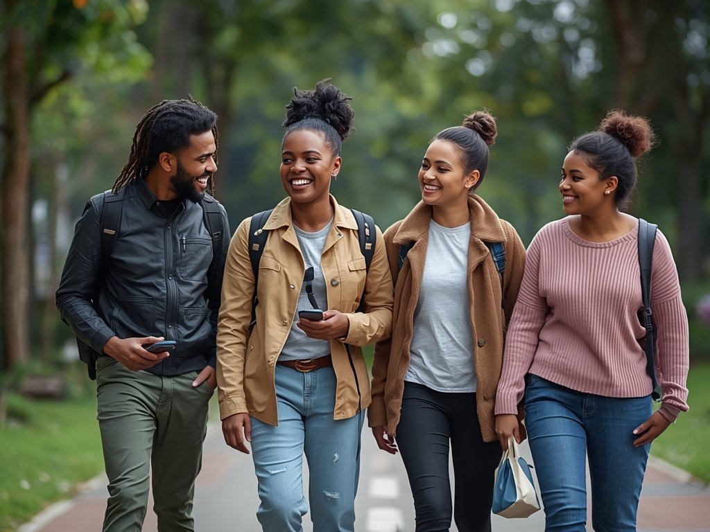 A diverse group of people walking together in a city