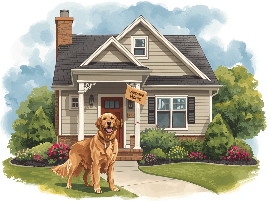 A heartwarming illustration of a golden retriever standing proudly in