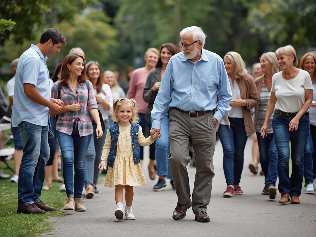 A heartwarming scene of the old man and the little