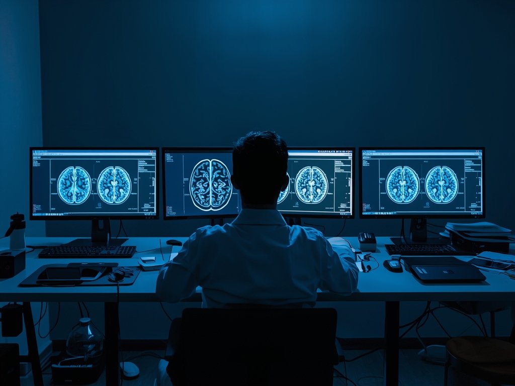 A laboratory setting with researchers studying the effects of sleep