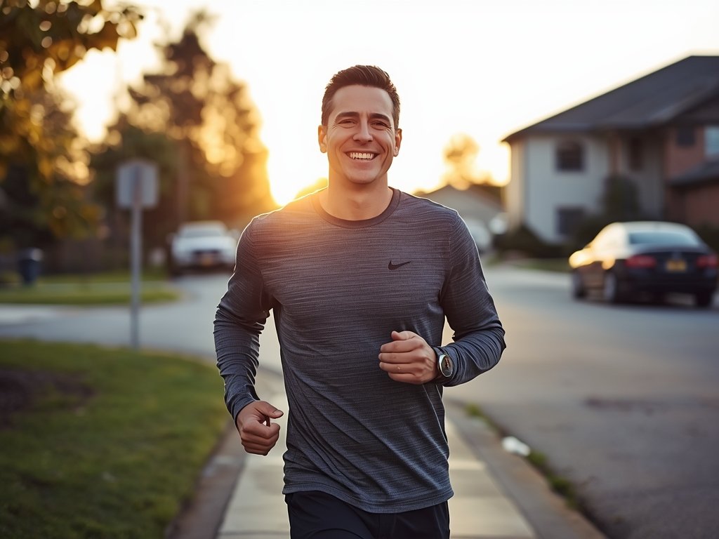 A man in his 40s, wearing casual athletic wear, smiling