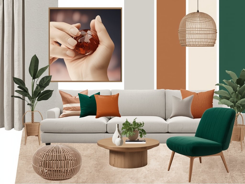A mood board showcasing a modern living room color palette