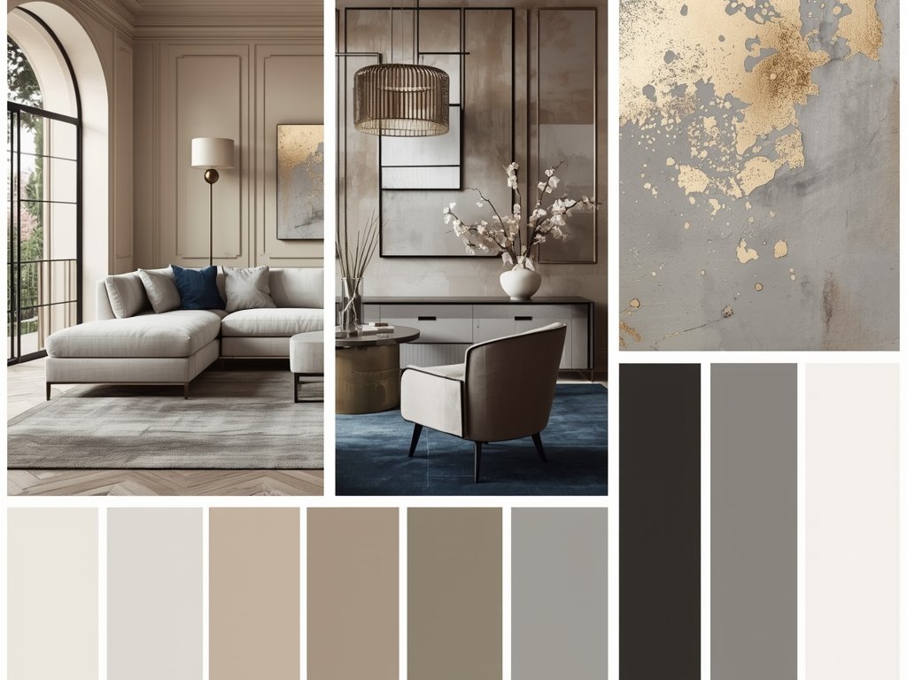 A mood board showcasing a neutral color palette with shades