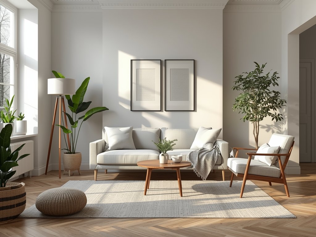 A perfectly styled Scandinavian living room with a balanced mix