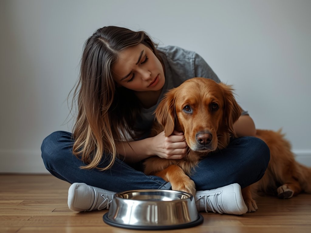 A worried-looking woman in her 30s, sitting on the floor