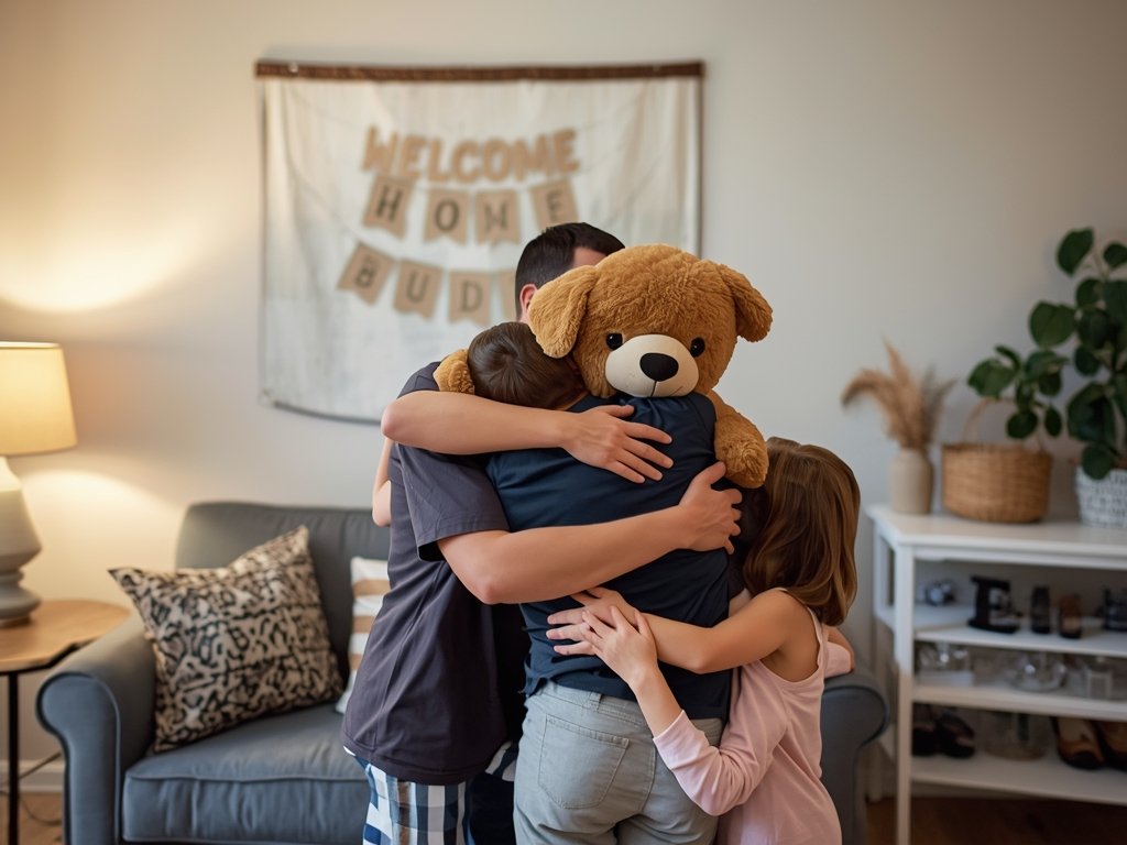 An emotional scene of the Johnson family, including two children,