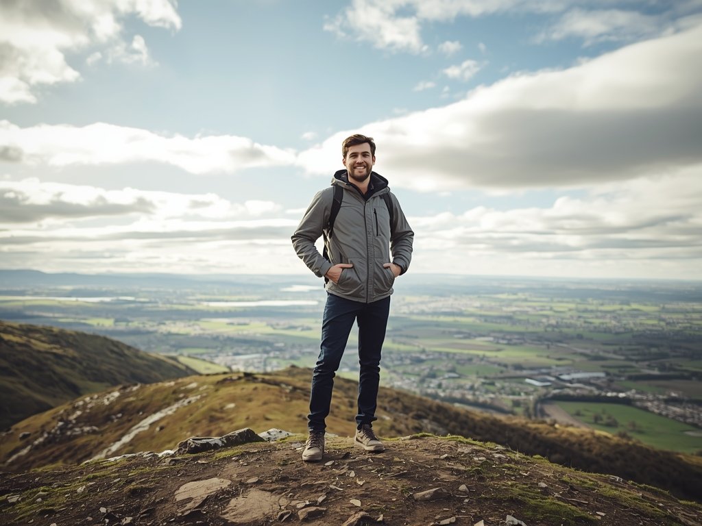John standing proudly at the top of a hill, overlooking