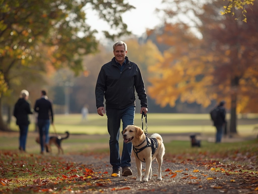 Max and John walking together in a sunlit park, surrounded