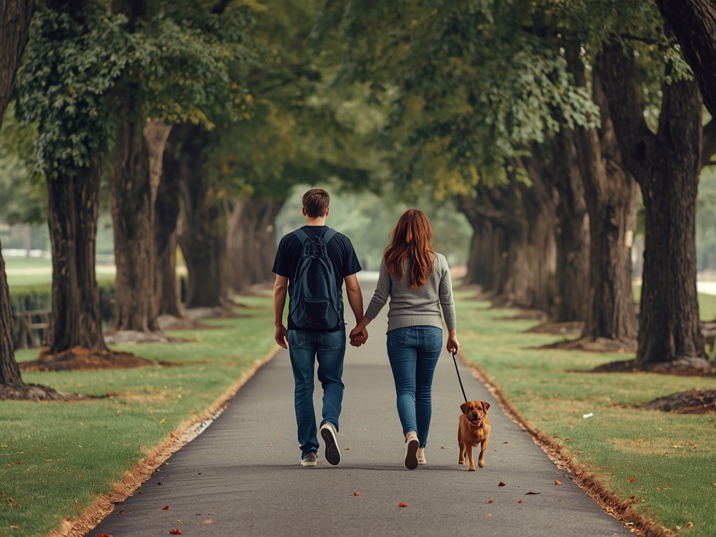 Mike and Sunny walking together, side by side, along a