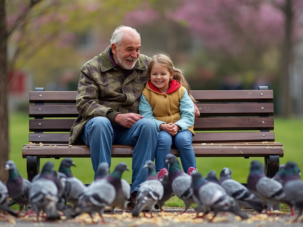 The old man and the little girl sitting together on