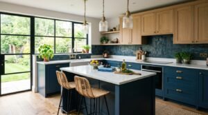 Modern Moody Blue Kitchen Design: Balancing Color and Light