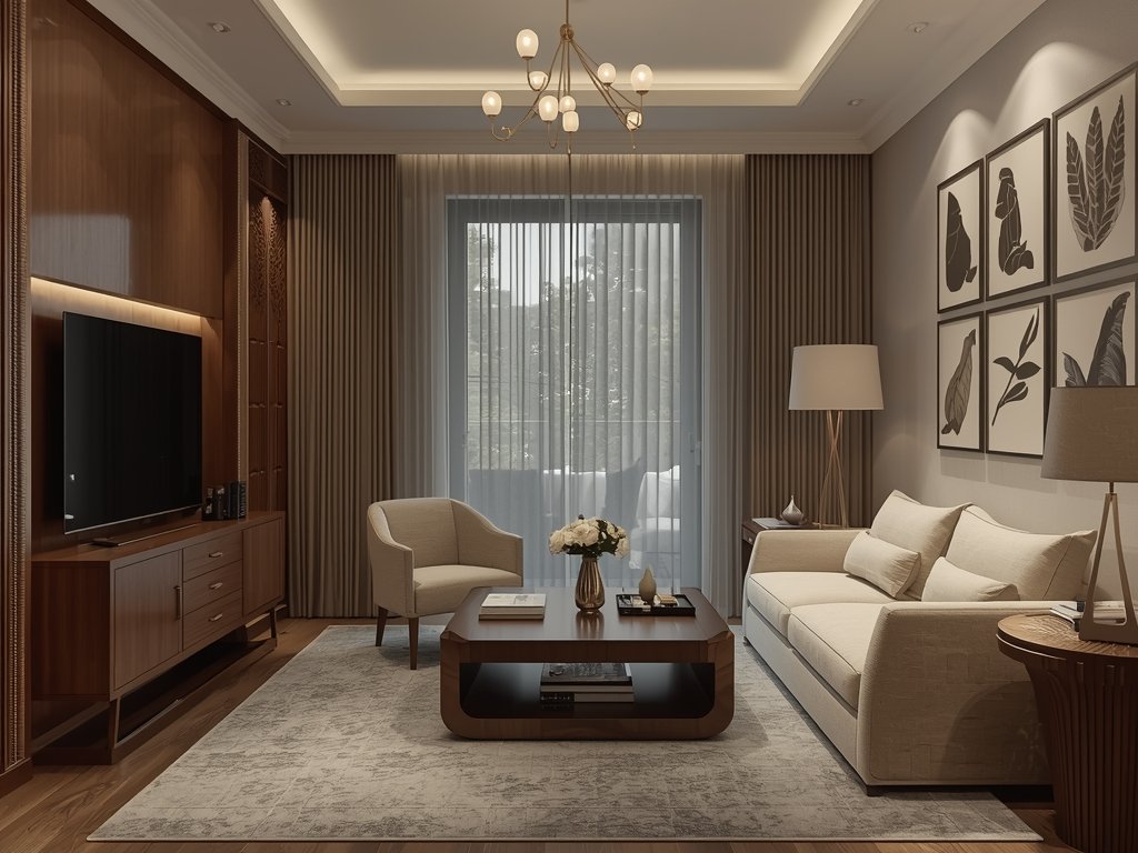 A compact Art Deco living room with a