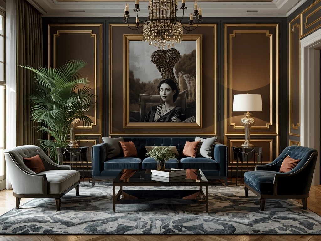 A glamorous lounge area with a chrome and